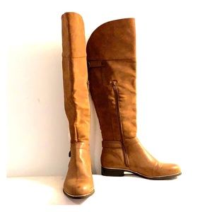 Brown Faux-Leather Knee High Boots